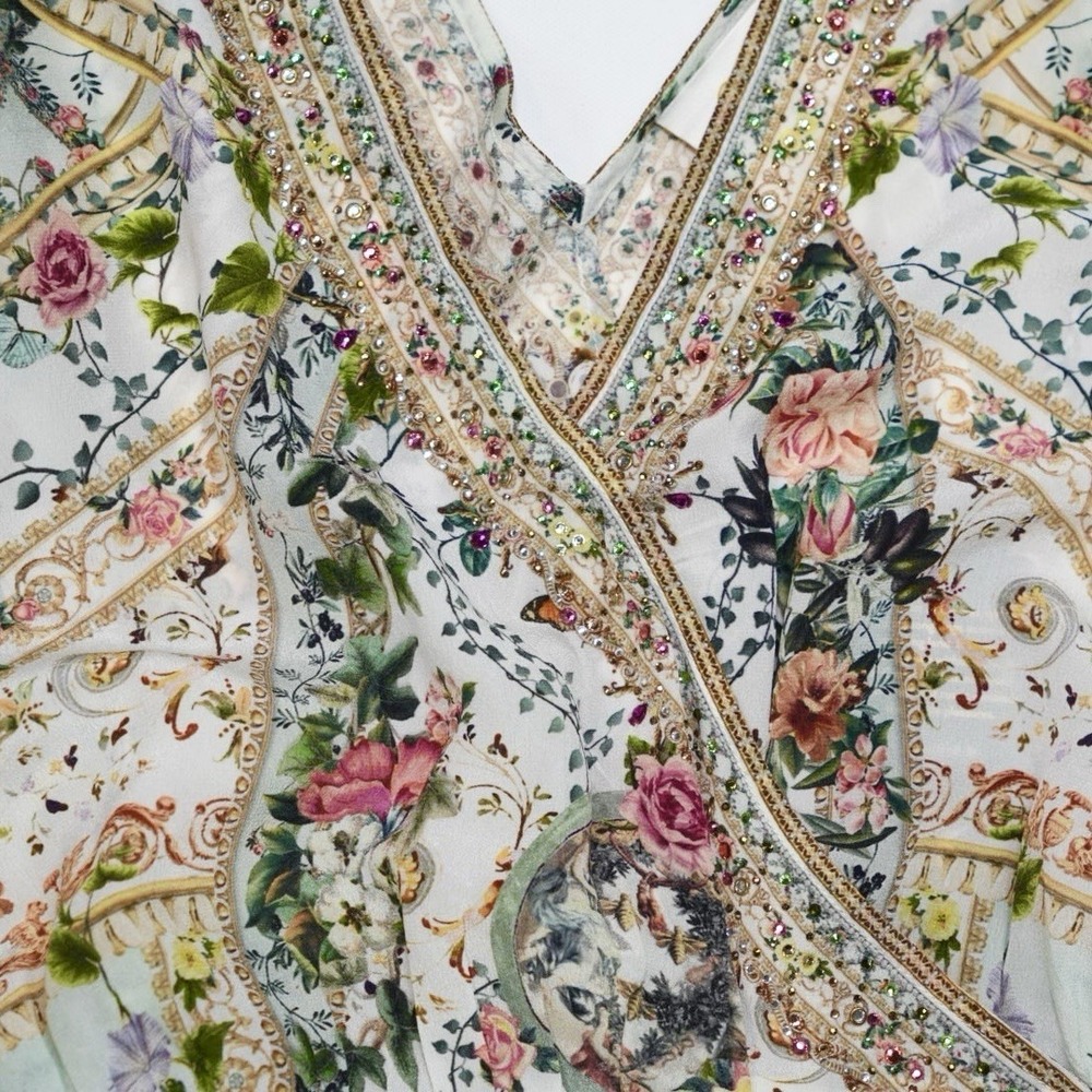 CAMILLA Renaissance Romance Embellished 100% Silk Wrap Mini Dress NWT L - Picture 2 of 14